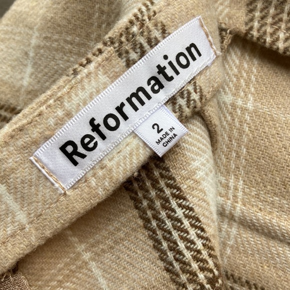 Reformation Janis Beige Check / Plaid Mini Skirt - Picture 4 of 7